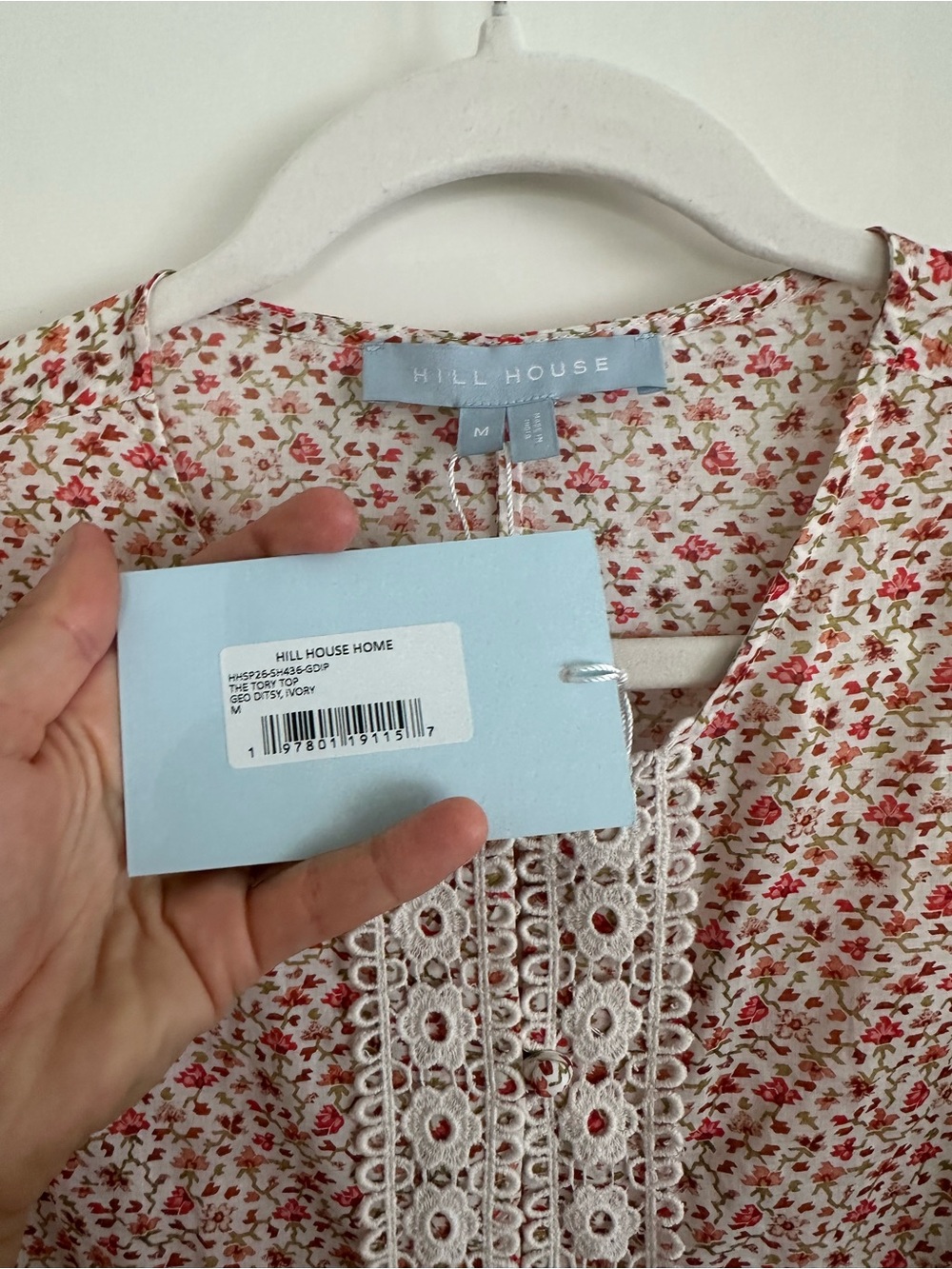 Hill House Petite Floral Crochet-Trim top in Pink and Cream - Picture 2 of 4